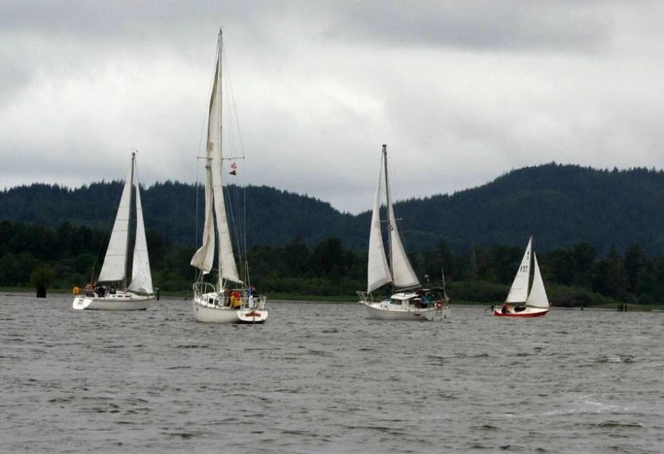 Sailboats racing at the Cathlamet Yacht Club Regatta
